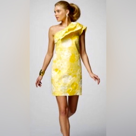Lilly Pulitzer Yellow Sandra Floral One-Shoulder Dress - Picture 1 of 7
